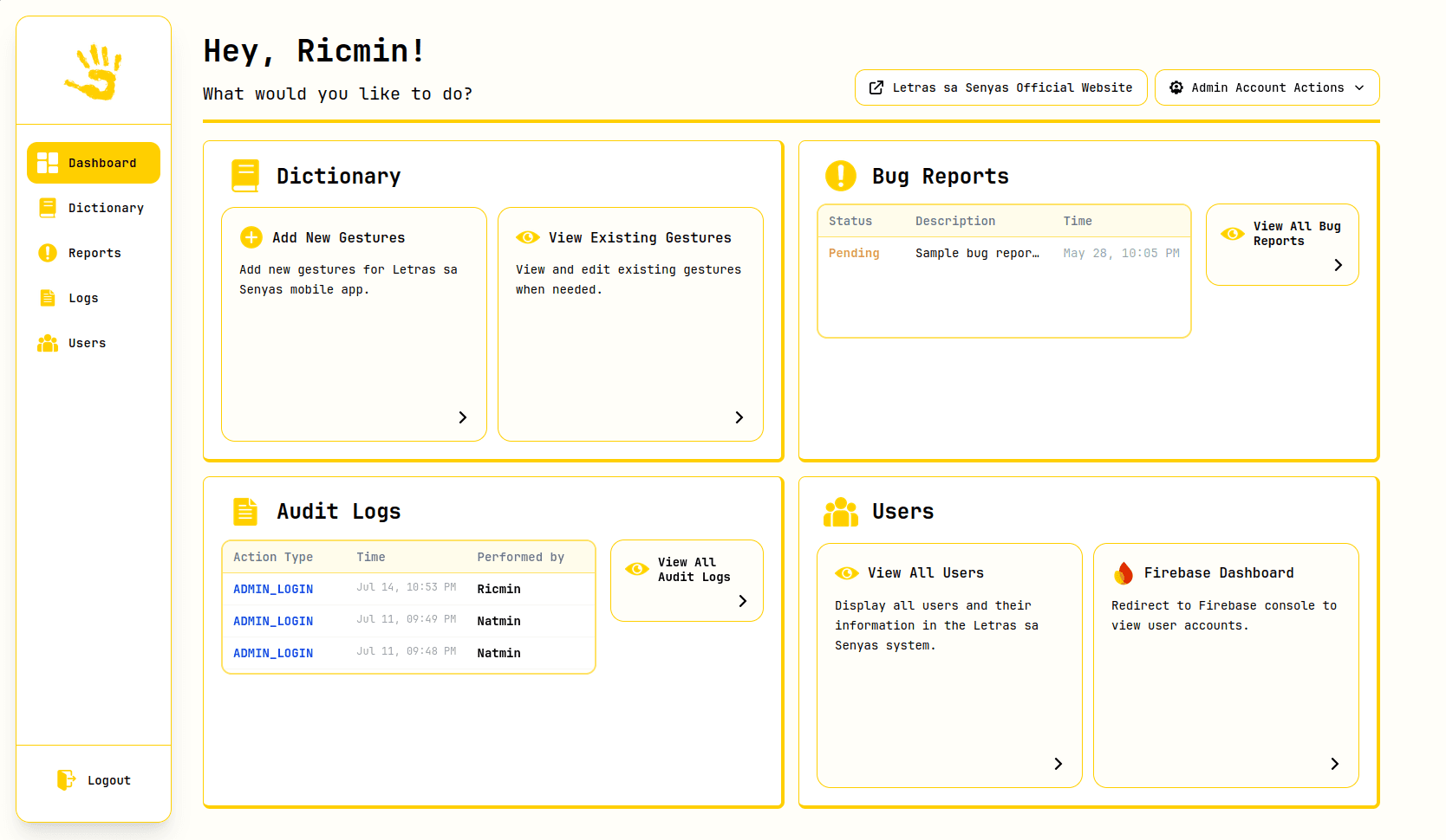 web-based administrator dashboard