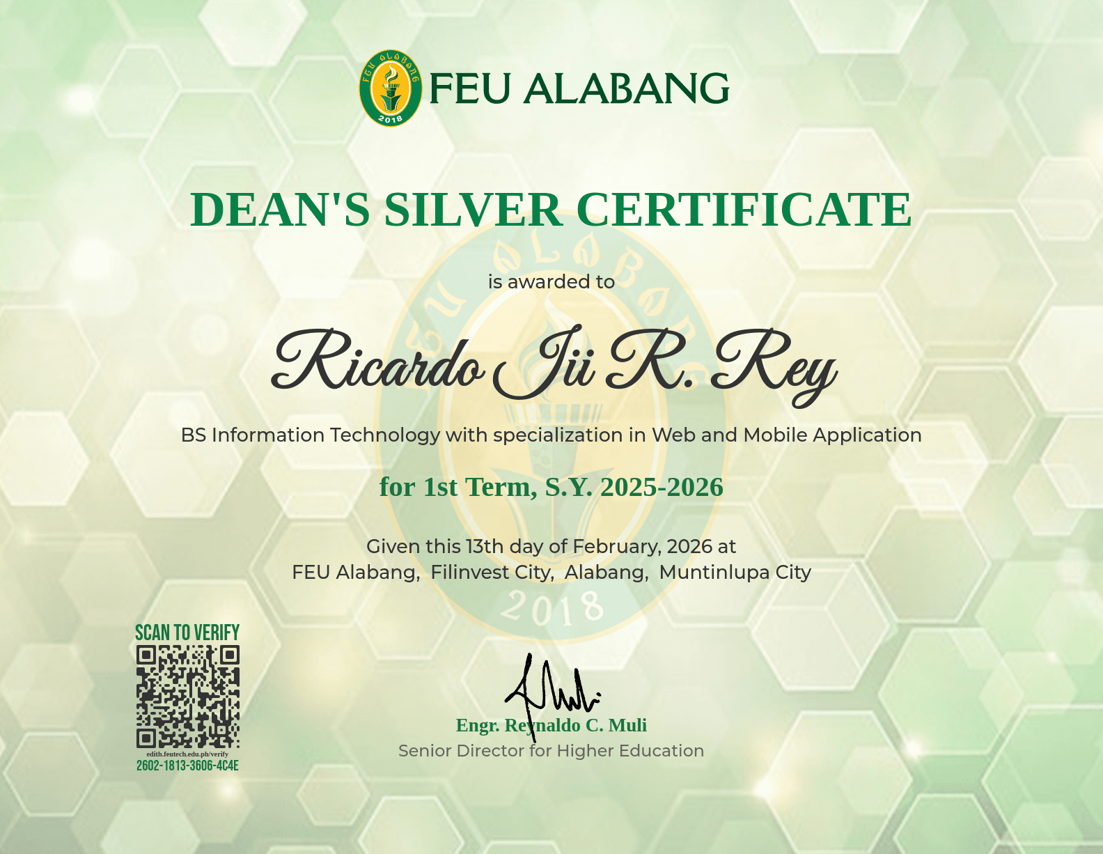 Dean's Silver Certificate