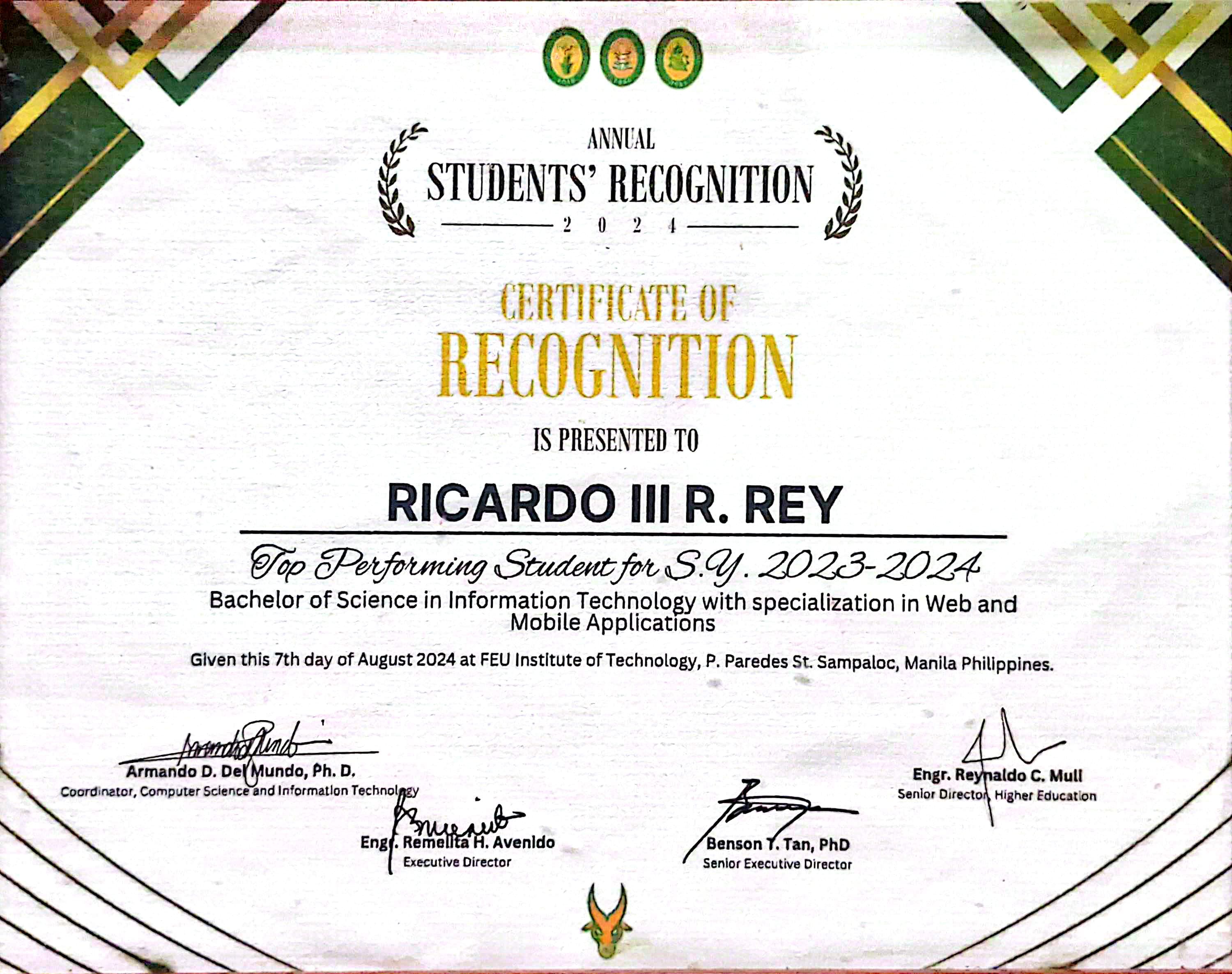 Top Performing Student Award
