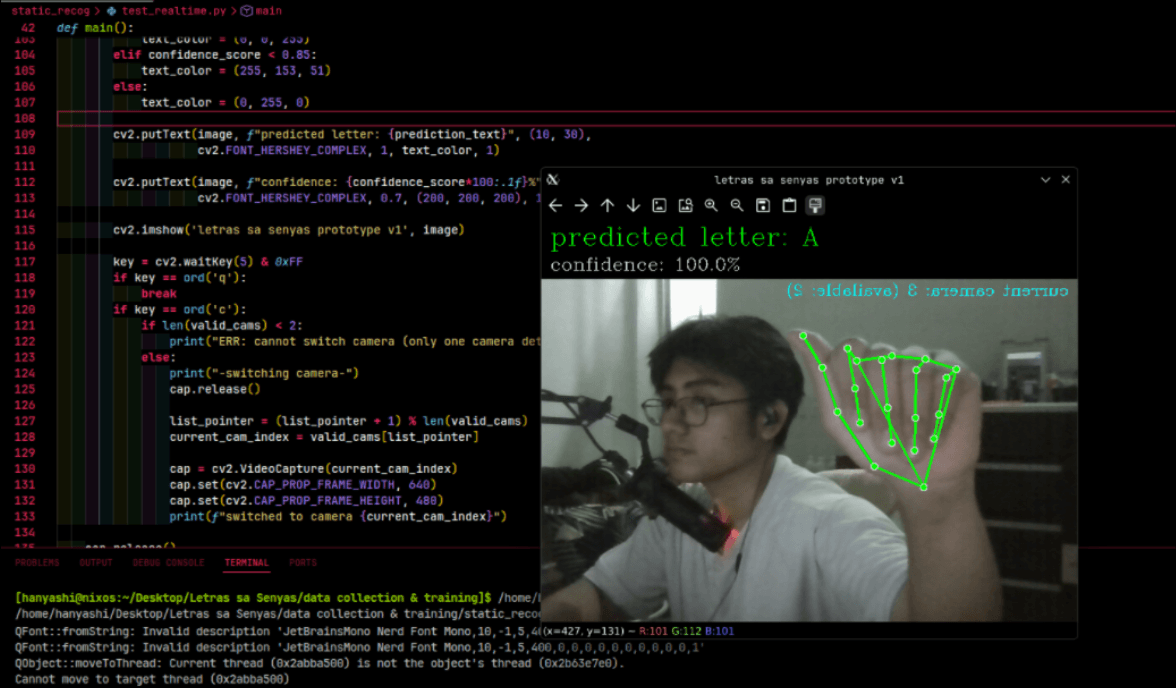 me testing the static gesture recognition model